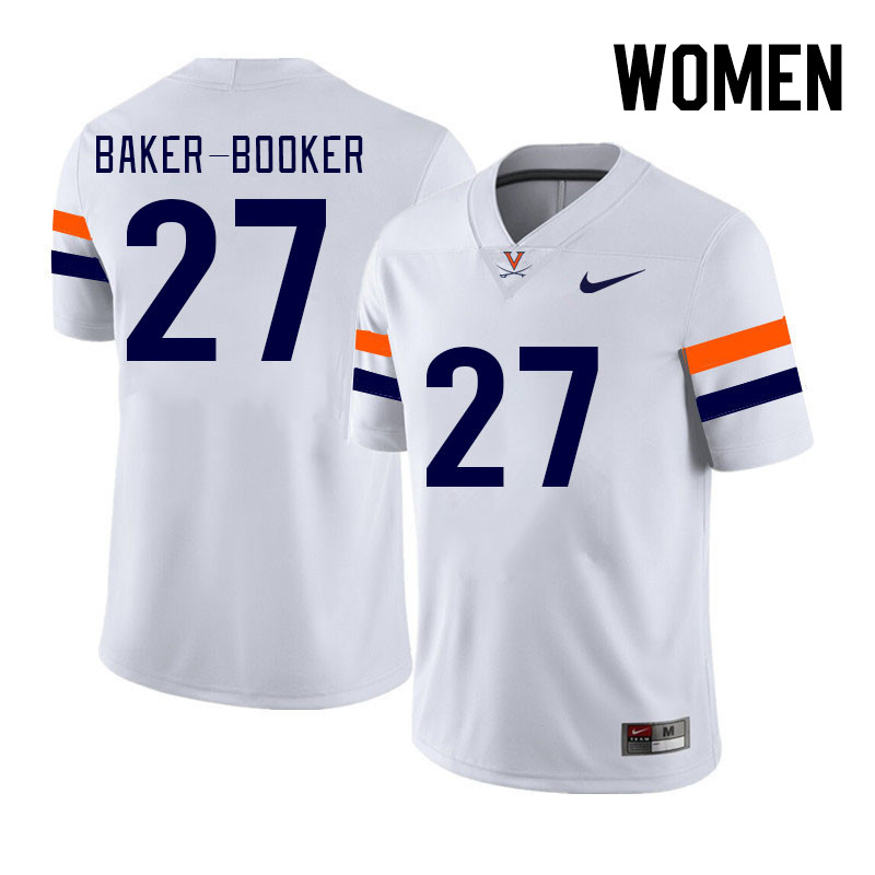 Women #27 Trent Baker-Booker Virginia Cavaliers College Football Jerseys Stitched Sale-White - Click Image to Close